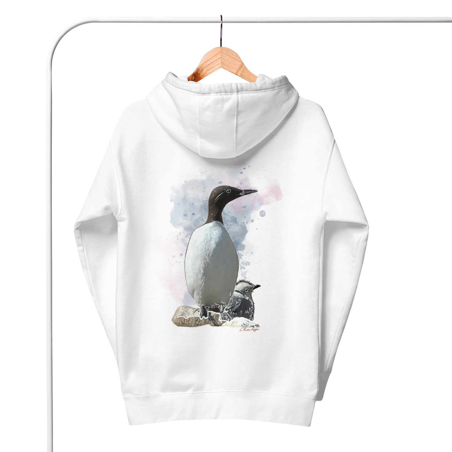 'Guillemot Mother & Kittiwake Chick' Unisex White Hoodie